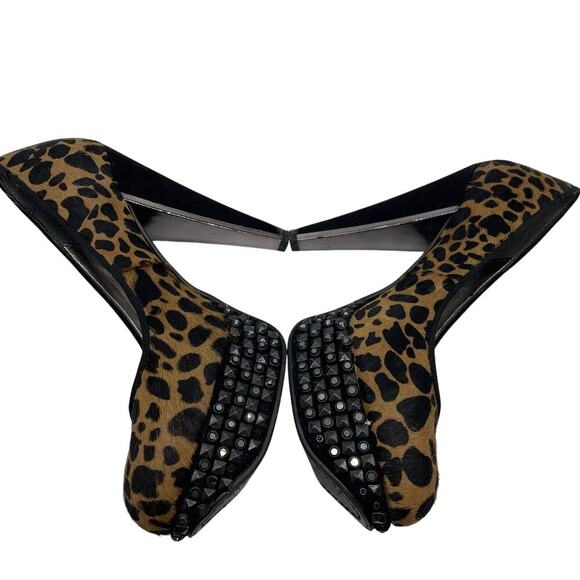 Sam Edelman Calf Hair Leopard Print Studded Heels - Picture 11 of 13